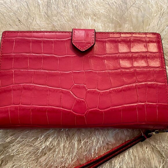 Kate Spade Staci Phone Wallet Wristlet Croc Embossed Bold Pink NWT - Picture 4 of 5
